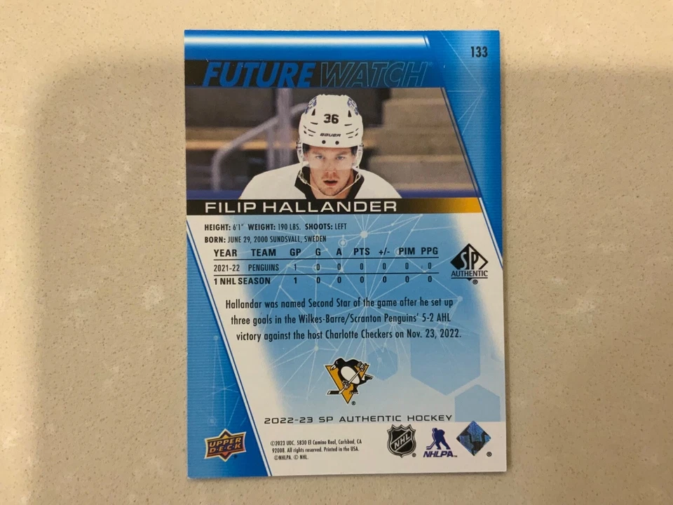 2022-23 SP Authentic Blue Future Watch Filip Hallander #133 162 /399 - Image 2 of 2
