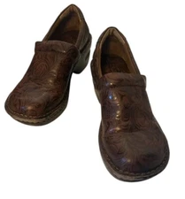 BOC Size 8.5 Brown Leather Clogs Slip On Comfort Nursing Shoes