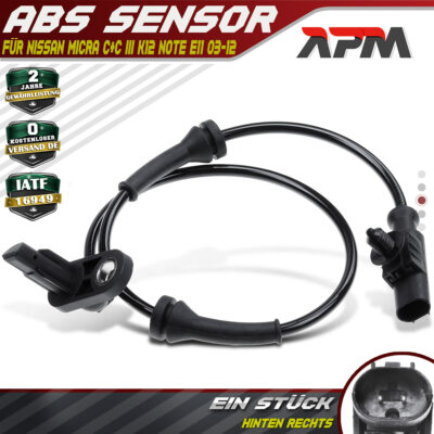 ABS Sensor Raddrehzahl Hinten Rechts für Nissan Micra C+C III K12 Note E11 03-12