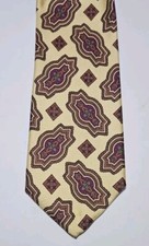 Vintage Kuppenheimer Premier Ed. 59'' x 3.5'' Silk Yellow  Maroon Geometric Tie