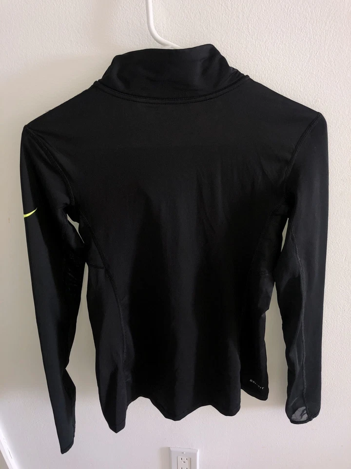 Nike Pro Dri Fit Mujer Negro Amarillo Neón Cremallera Pullover Malla Talla S Foto 4 de 4
