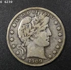 1909-S Barber Half Dollar "VF" *Free S/H After 1st Item*
