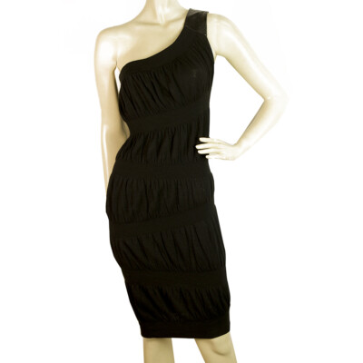 Iceberg Black Linen One Shoulder Draped Knee Length Midi Dress size 42 / S  | eBay