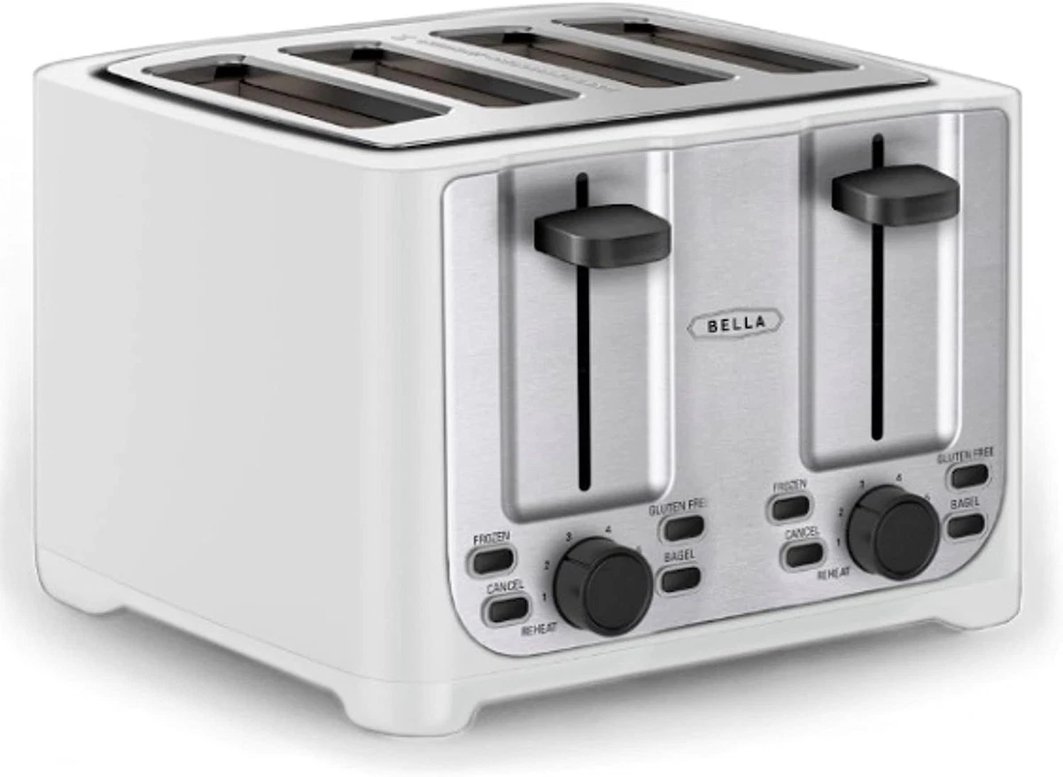 BELLA 4 Slice Toaster with Auto Shut Off - Extra Wide Slots & 4 Slice,  White