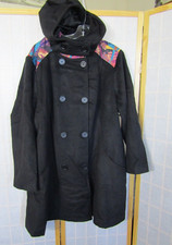 Nib Soft Focus Black Poly/wool Double Breasted Button Front Womens Coat Size 26w