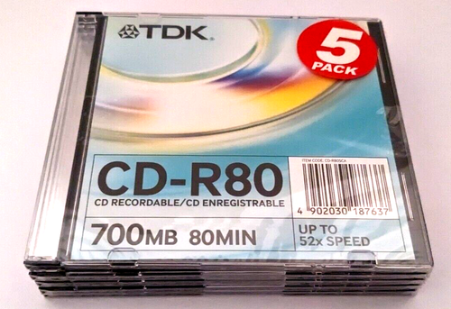 TDK CD-R 80 Data 80MIN / 700MB / 52x - Slim line – Recordable Blank CDR ...