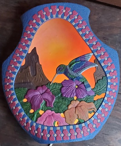 Handmade Hummingbird Southwest Shadowbox Lamp Signed 68" Cord Inline Switch - Picture 7 of 12