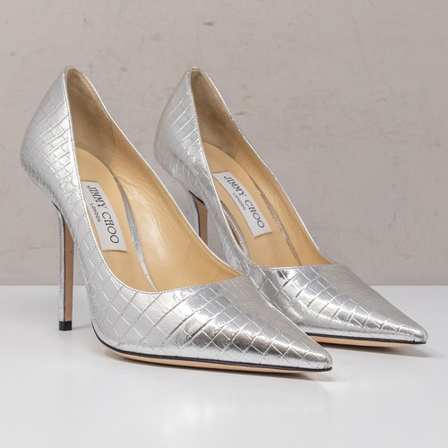 Jimmy Choo Love 100, Size 40 (10 US) Metallic Croc Embossed Leather Pumps - Picture 8 of 12