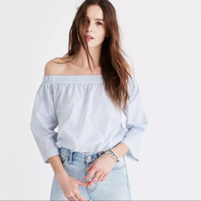#ad #ad MADEWELL Clean Off the Shoulder Top in Stripe $22.00