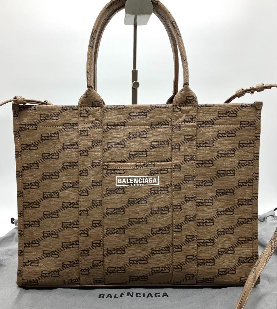 BALENCIAGA Signature 2way Shoulder Bag PVC coated canvas Brown