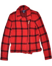 Chaps Womens Petite Bomber Jacket Uk 10 Small Red Check Cotton Pa08