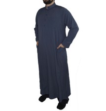 Men's Muslim Full Length Long Sleeve Middle East Islamic Thobe - Navy