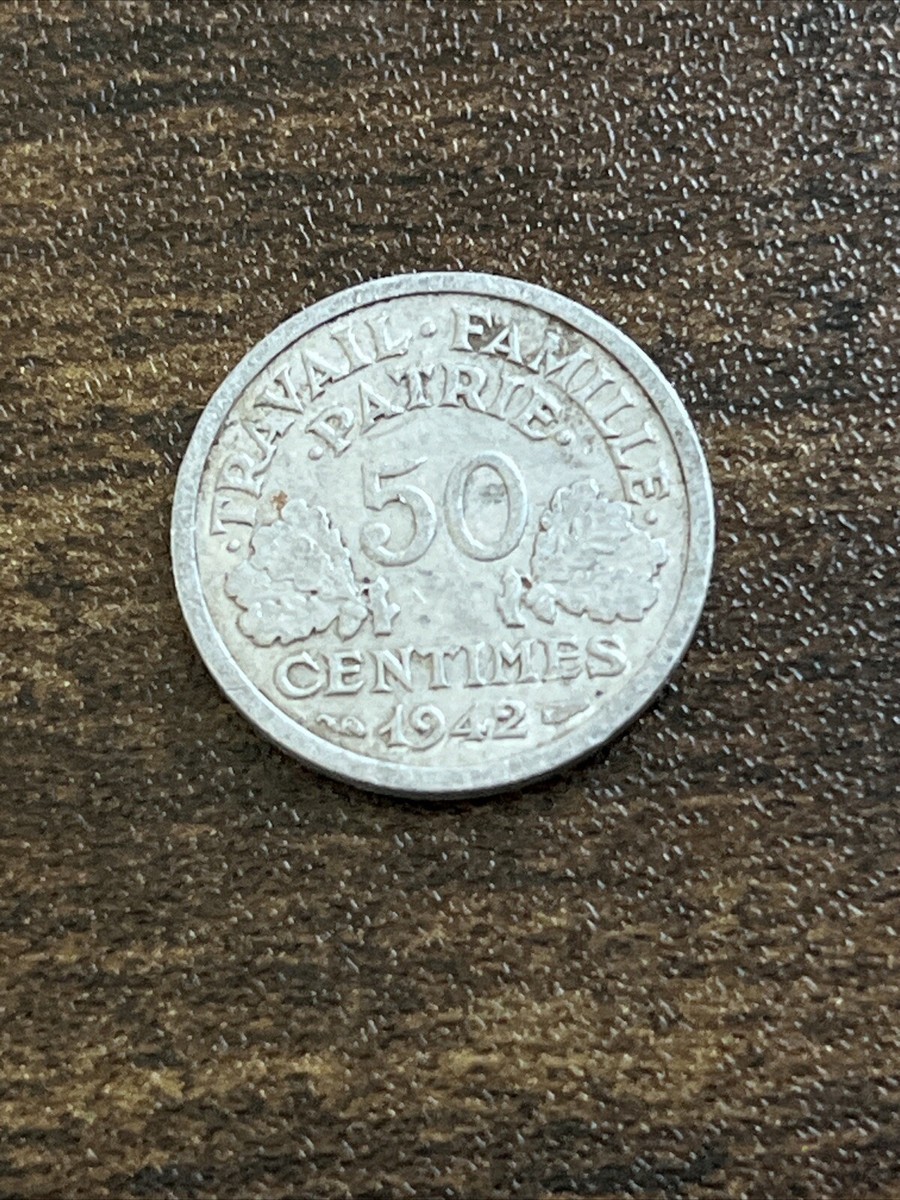 1942 France 50 Centimes Aluminum Double bit axe WWII mintage