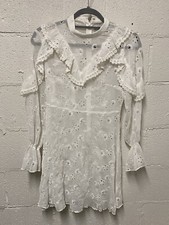 Urban Outfitters Sheer Eyelet Mini Dress White Size 4 Mock Neck Long Sleeve