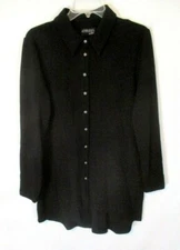 Attitudes by Renee Textured Tunic Shirt Black Sz Small Button A372053 Women XF12