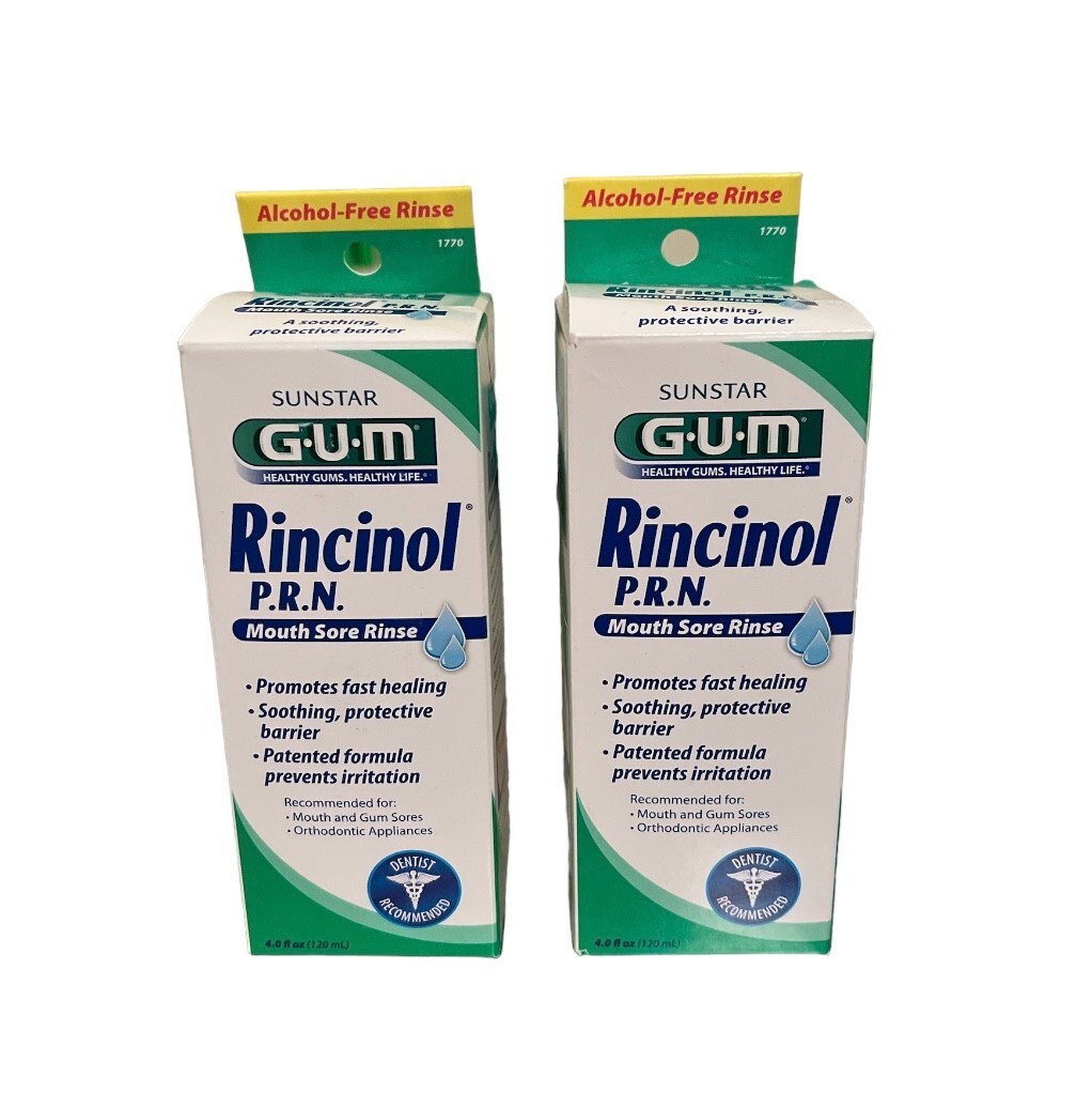 Gum Rincinol PRN Mouth Sore Rinse 4 oz Healthy Gums New Exp 2/24 2 Pack