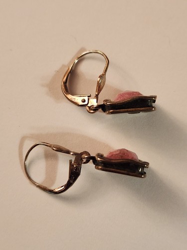 Vintage Israel 925 Silver Pink Rose Quartz Earrings - Picture 4 of 9