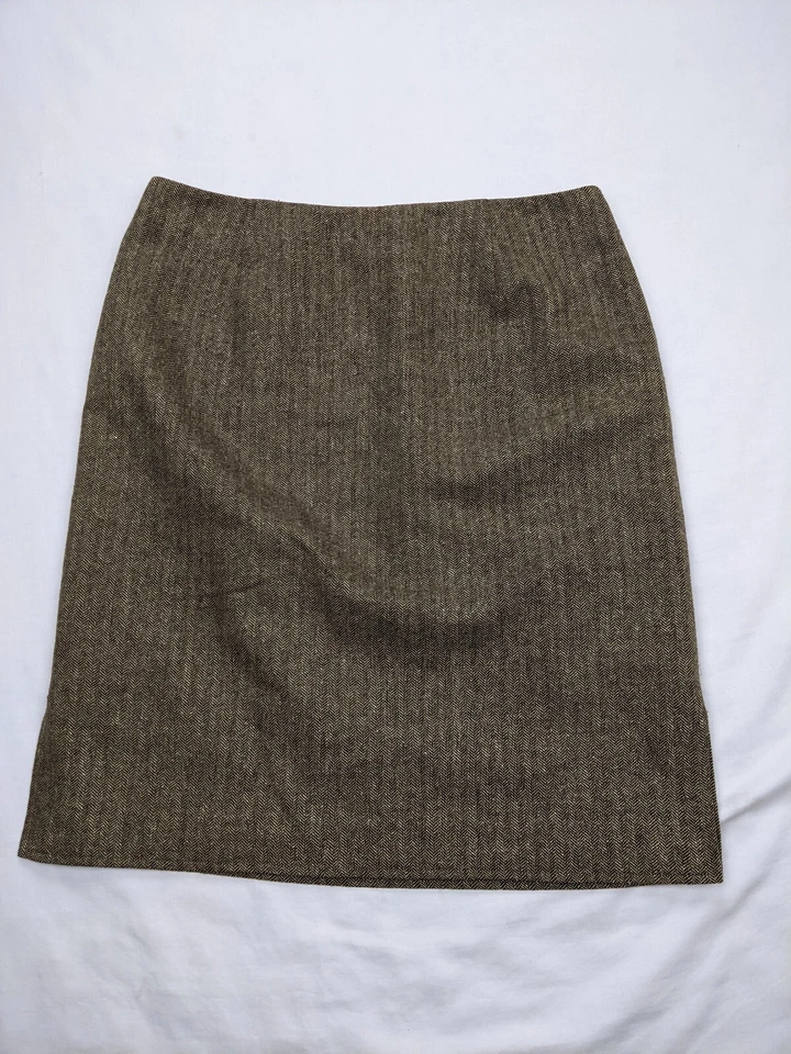 Falda MAG by Magaschoni para mujer talla 8 beige lana seda espiga botón marinero Foto 2 de 4