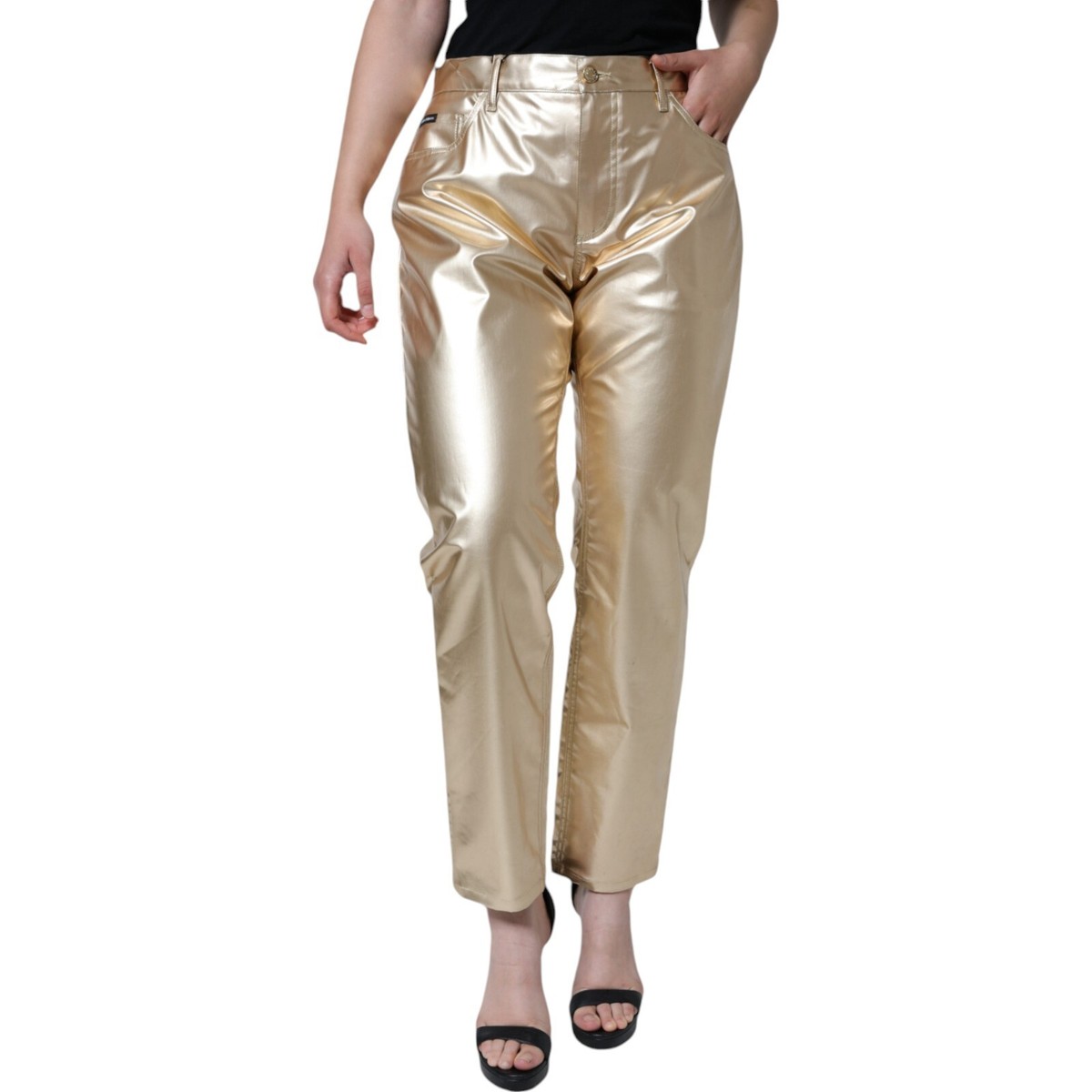 DOLCE & GABBANA Pants Metallic Gold Polyester Tapered Trouser IT40
