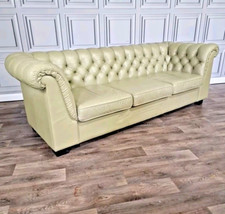 Vintage Chesterfield 3 Seater Antique Style Club Sofa Settee Leather Button Back
