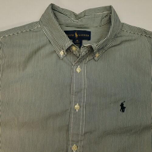 Ralph Lauren BOYS Shirt Stripe 18 Custom Fit White Green Long Sleeve Striped - Picture 1 of 13
