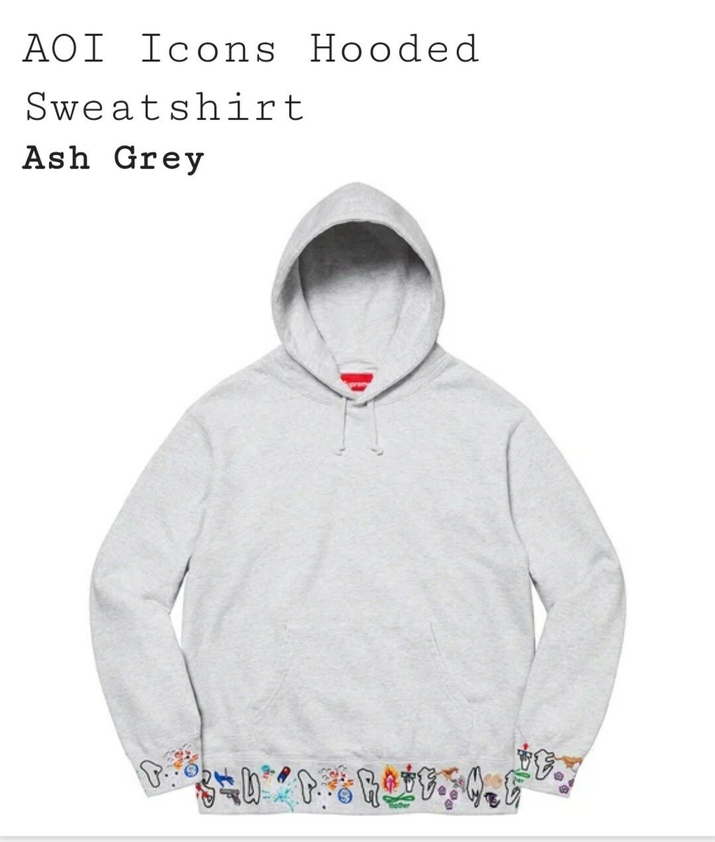 Supreme - AOI Icons Hooded Sweatshirt - Grey - Size M - Brand New
