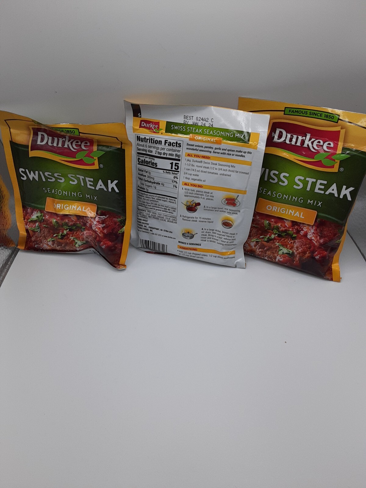 Durkee Original Swiss Steak Seasoning Mix (3 packages) EXP. 111324
