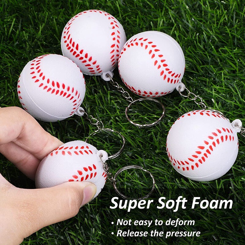 24 Pack Baseball Stress Ball Keychains, Sports Ball Keychains J9W72799