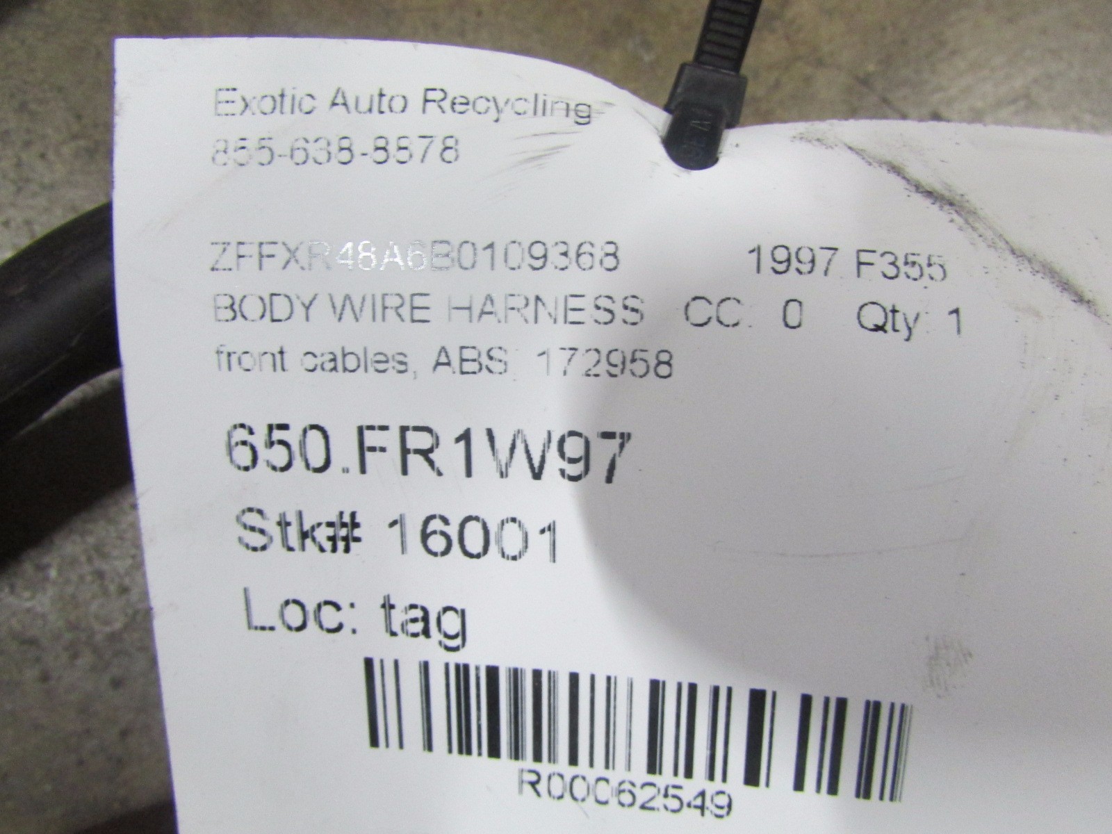 Ferrari F355, Front Wiring Harness, Used, P/N 172958