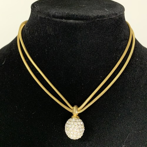 Swarovski Necklace Ball Crystal Drop Double Chain Gold Tone Signed 15” New Years - Foto 1 di 10