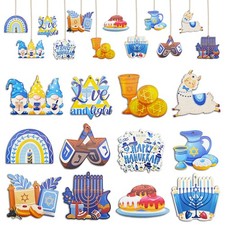 New 36pcs Hanukkah Ornaments for Tree Wooden Gnome Jewish Menorah Star with Rope