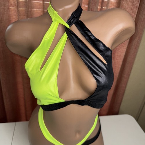 Mapale Two Piece Metallic Swimsuit - Underboob Top & Thong With Adjustable Ties