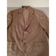 Stafford Silk Wool Sport Coat Mens 44R Two Button Blazer Micro Check Brown Tan
