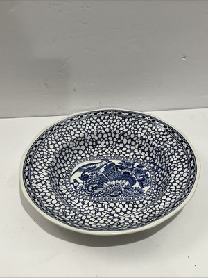 Adams Chinese Bird Blue & White Rim Soup Bowl 7 3/4  D Made In England