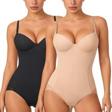 Women's Tummy Control Bodysuit Waist Trainer Fajas Body Shaper with Built in Bra