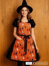 Handmade Witchy, Black Cat Halloween Bib Apron, One Size Unisex