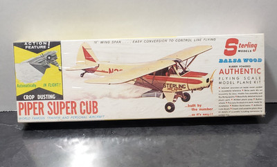 Vintage Sterling Models Piper Super Cub Balsa Flying Model Plane Kit - Sealed EC