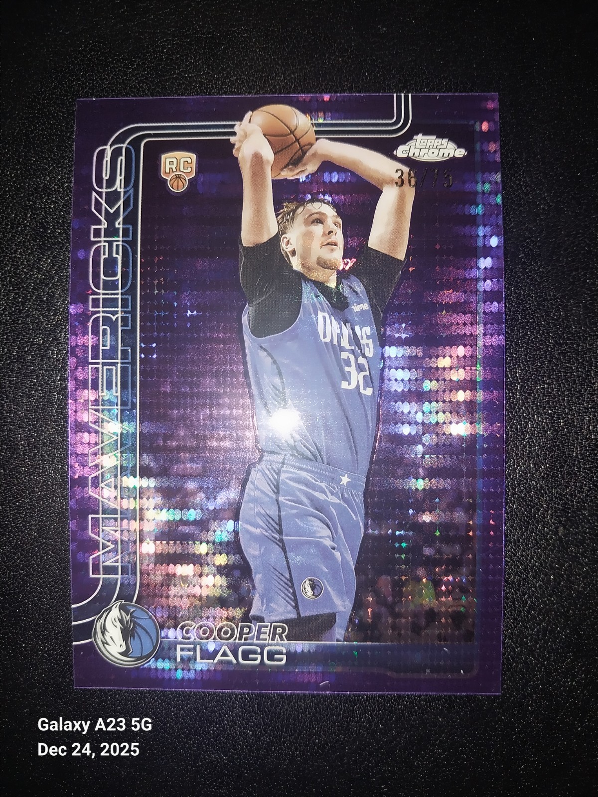 2025-26 Topps Chrome Cooper Flagg Purple Pulsar #36/75 Refractor #251 Mavericks
