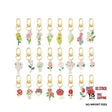 24PCS Flower Keychains Colourful Rose Sunflower Tulip Hydrangea Flower Style a