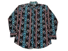 VTG 90s Wrangler Frontier Aztec Western Cowboy Shirt Black 16-16.5 Men's Large