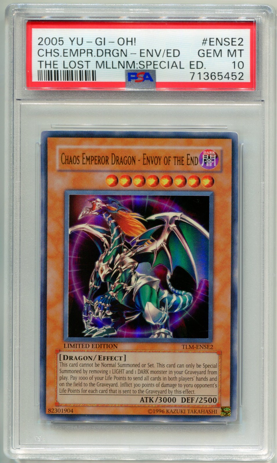 2005 KONAMI YU-GI-OH CHAOS EMPEROR DRAGON TLM-ENSE2 ULTRA RARE HOLO PSA 10 E3