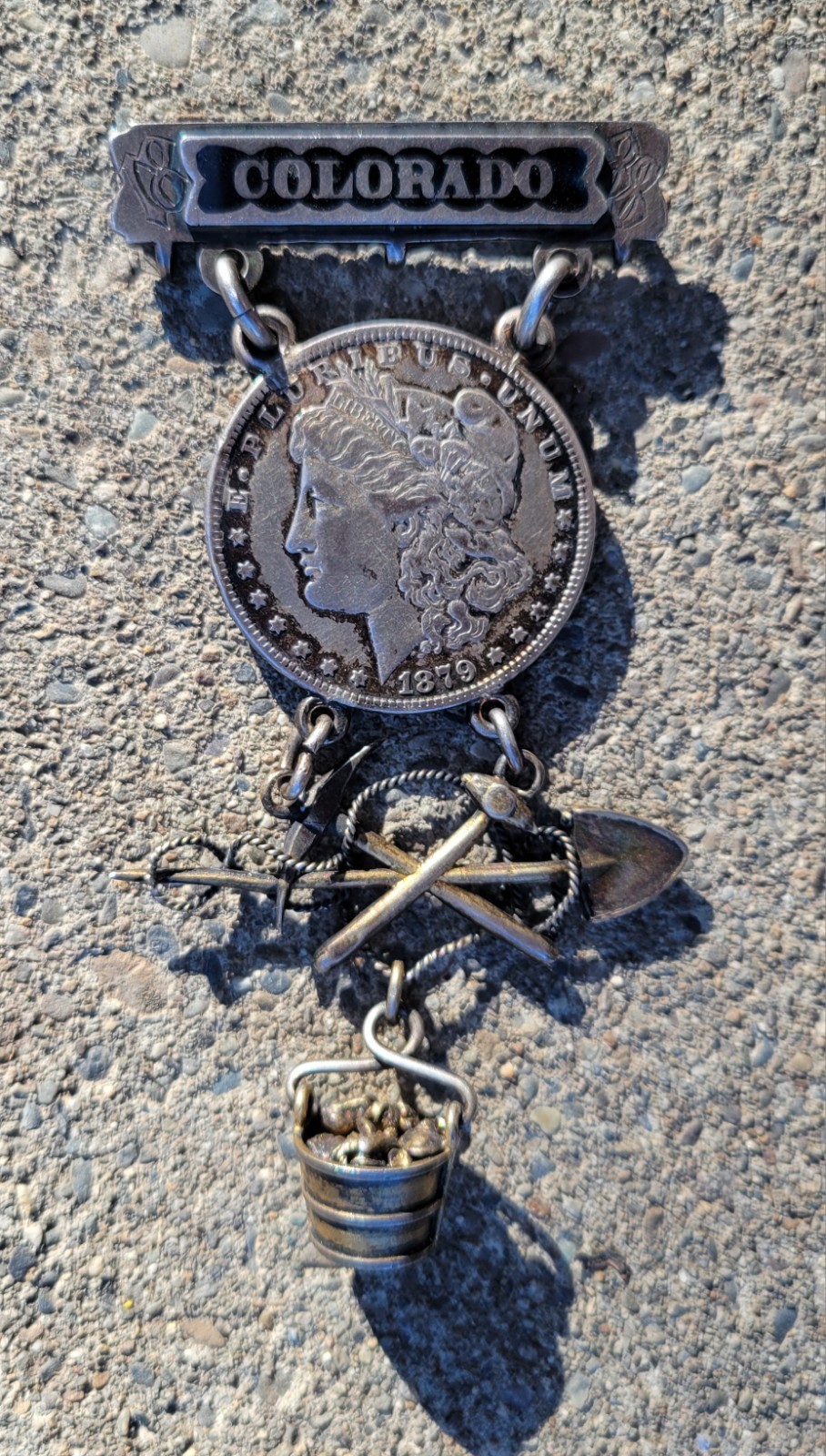 Antique Sterling Silver Colorado Mining Medal PIN Diamond Palace Hallmark MINE