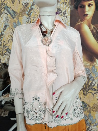 Biba, Bluse BIBA VINTAGE 36 S Spitze Rosa Lachs Kragen Stickerei Pastell