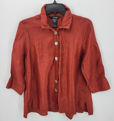 Ali Miles Top Womens PS Burnt Orange Wire Collar 3/4 Sleeve Artsy Shirt Jacket