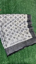 LOUIS VUITTON Black Creme LV Monogram Wool Silk Scarf Shawl 76" x 27" M76168