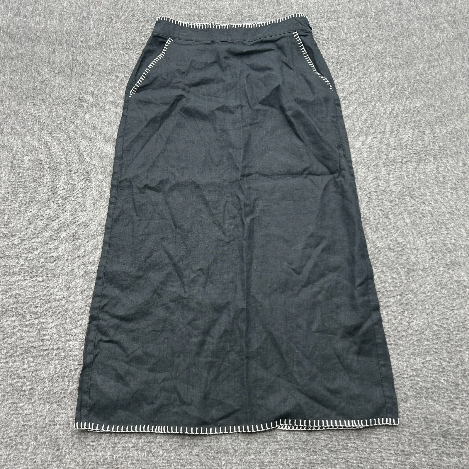 Rachel Zoe Maxi Skirt 100% Linen Size 4 Black White Minimal Boho Lagen Capsule