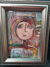 UNIQUE NEW OOAK ABSTRACT EXPRESSIONISM CUBIST FRAMED LADY PORTRAIT PAINTING