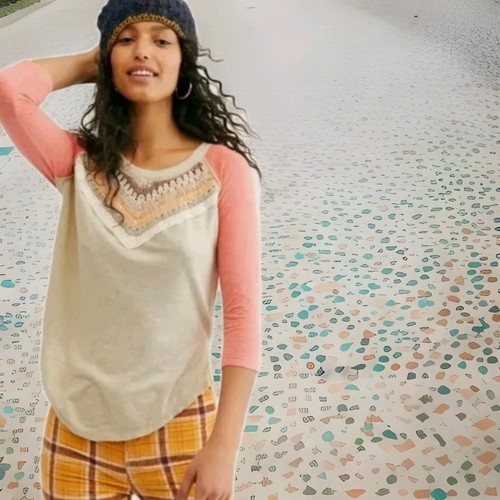 Free People Top XS schwankende Palmen Kombination Frühling gebunden Häkel Ausschnitt T-Shirt Neu mit Etikett $ 98 - Bild 7 von 8