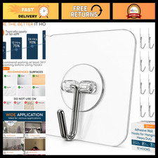 Heavy Duty Adhesive Wall Hooks, No Drill, 22 lbs Capacity, 12 Pack for Easy Hang