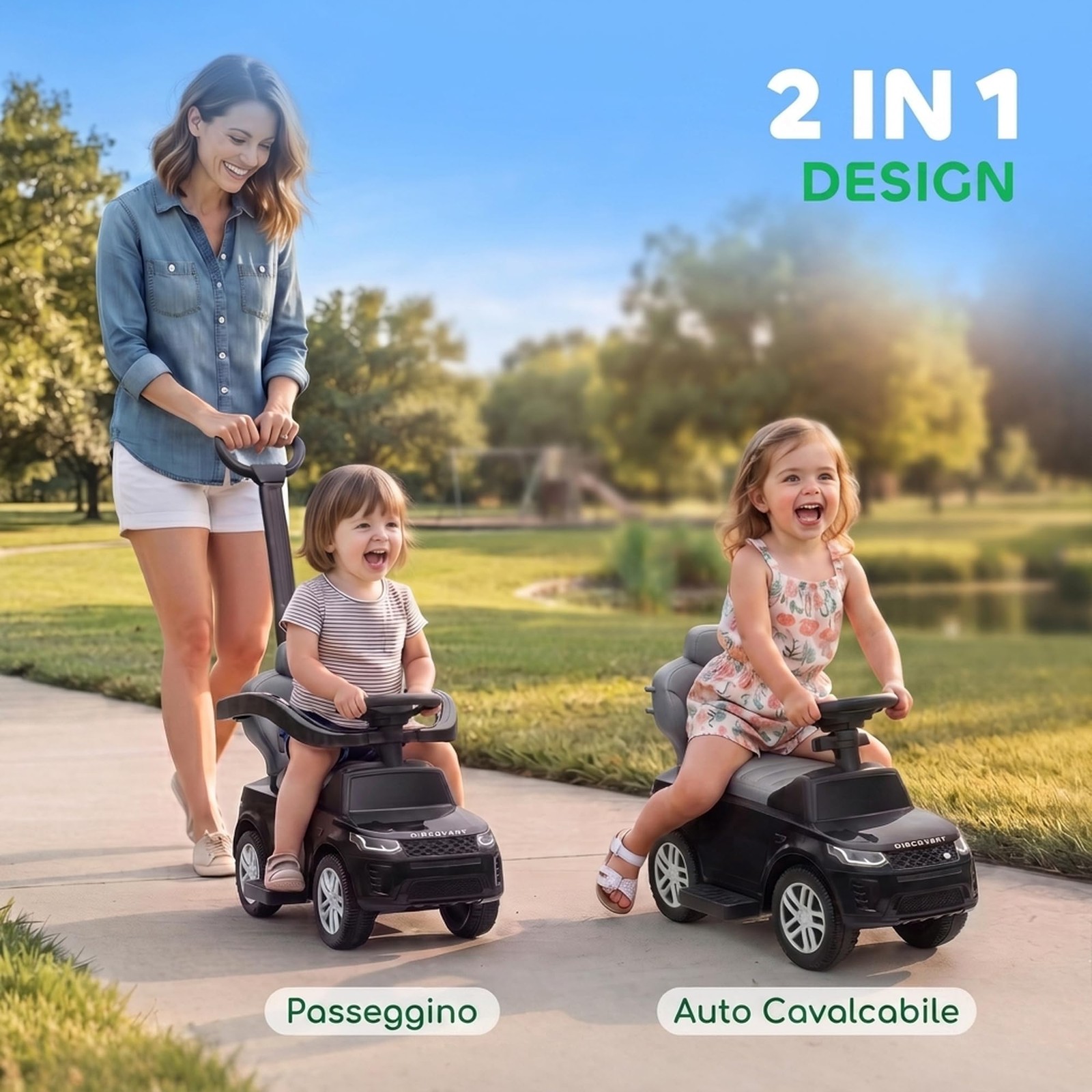 Macchina Primi Passi Cavalcabile per Bambini 18-36 Mesi Nero Passeggino per foto 4
